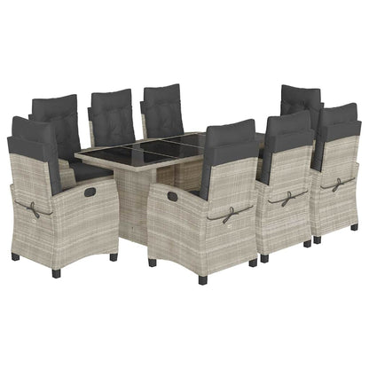 Set Pranzo da Giardino 9pz con Cuscini Grigio Chiaro Polyrattan
