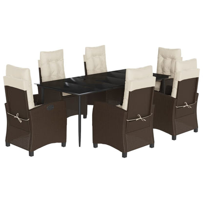 Set da Pranzo da Giardino 7pz con Cuscini in Polyrattan Marrone