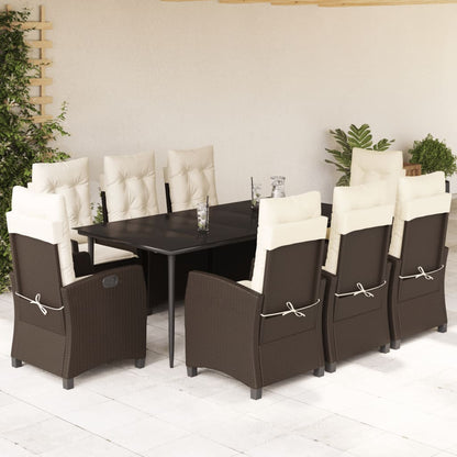 Set da Pranzo da Giardino 9pz con Cuscini Marrone in Polyrattan