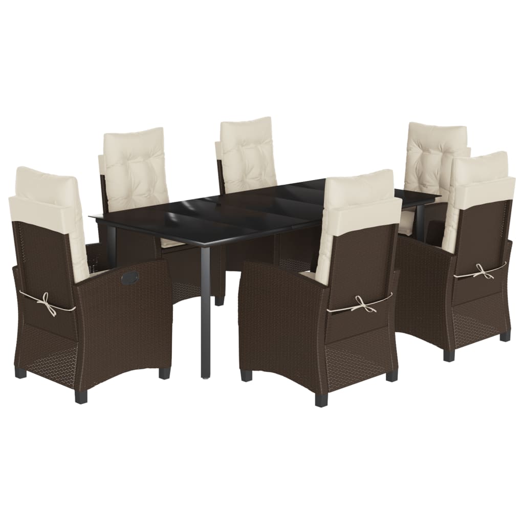 Set da Pranzo da Giardino 7pz con Cuscini in Polyrattan Marrone