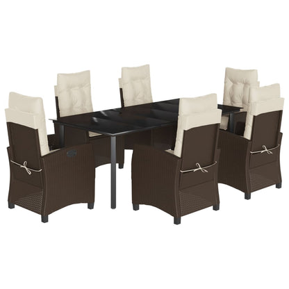 Set da Pranzo da Giardino 7pz con Cuscini in Polyrattan Marrone