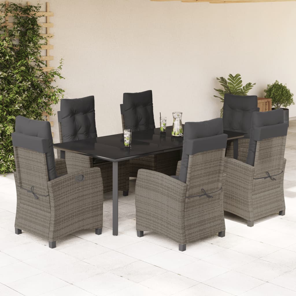 Set da Pranzo da Giardino 7 pz con Cuscini in Polyrattan Grigio
