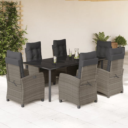 Set da Pranzo da Giardino 7 pz con Cuscini in Polyrattan Grigio