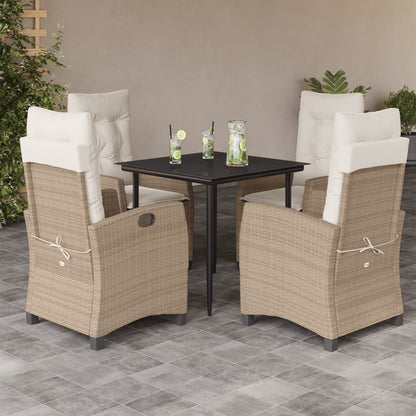 Set da Pranzo da Giardino 5 pz con Cuscini Beige in Polyrattan