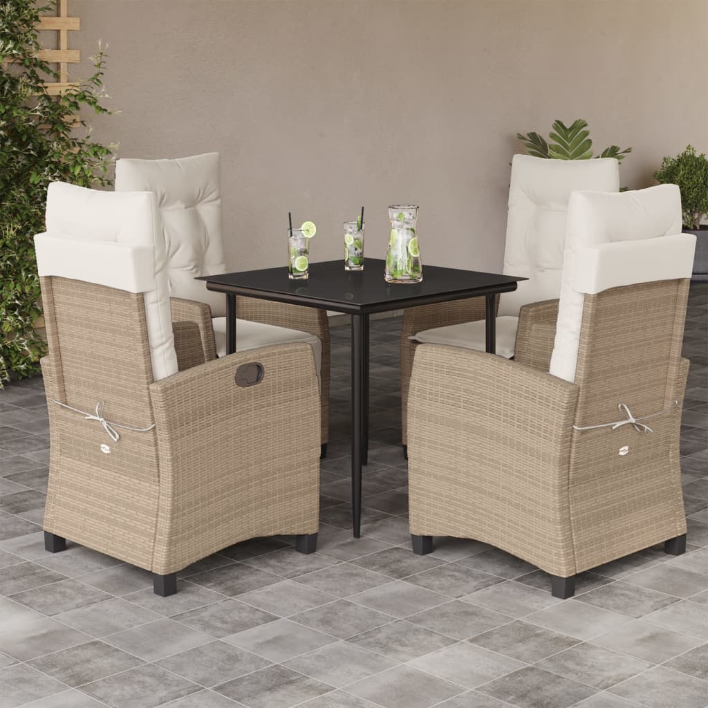 Set da Pranzo da Giardino 5 pz con Cuscini Beige in Polyrattan
