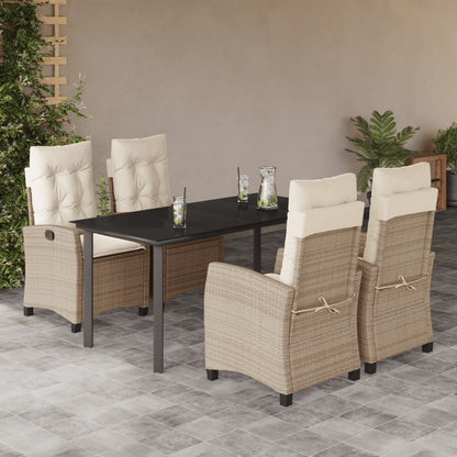 Set da Pranzo da Giardino 5 pz con Cuscini Beige in Polyrattan