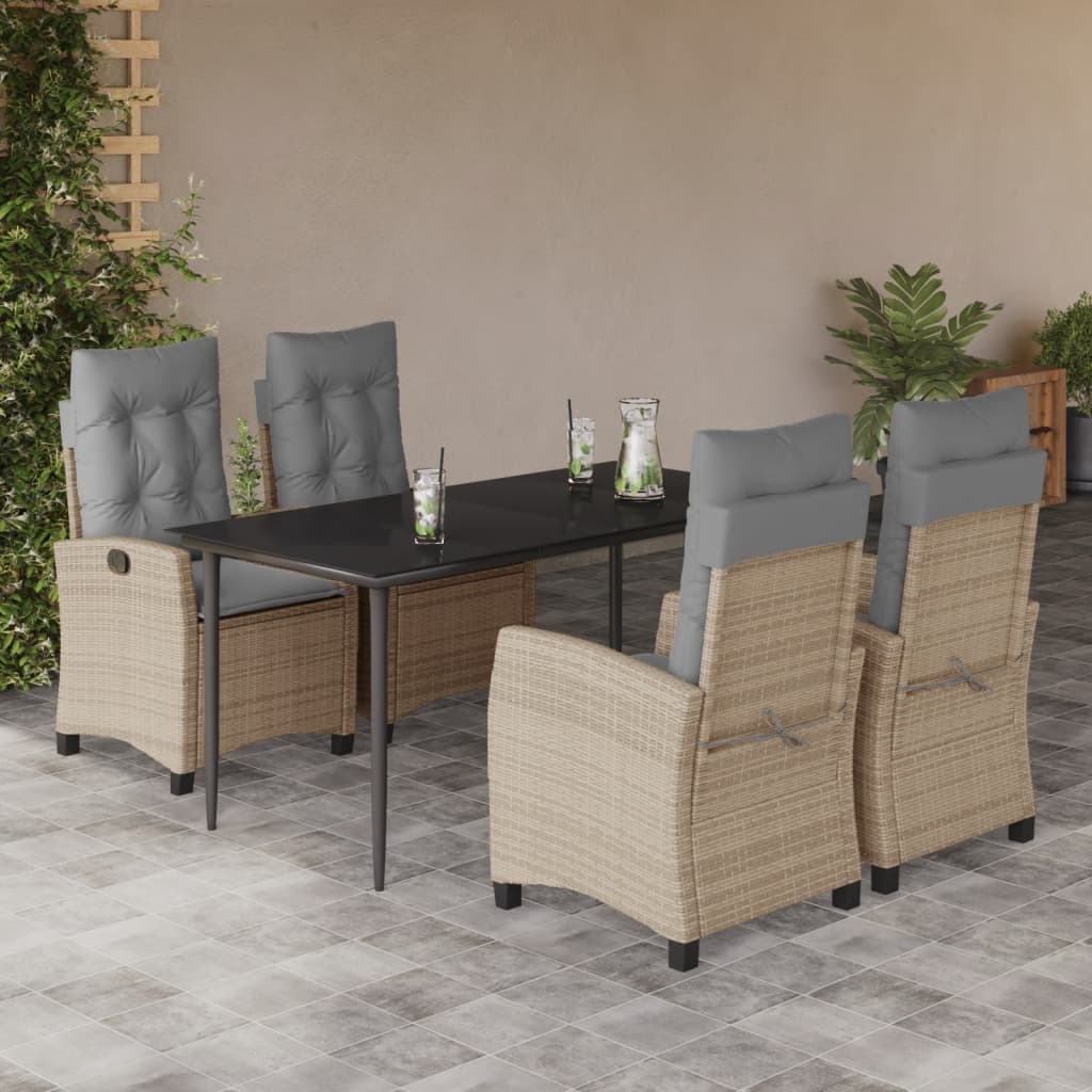 Set Pranzo da Giardino 5 pz con Cuscini Beige Misto Polyrattan