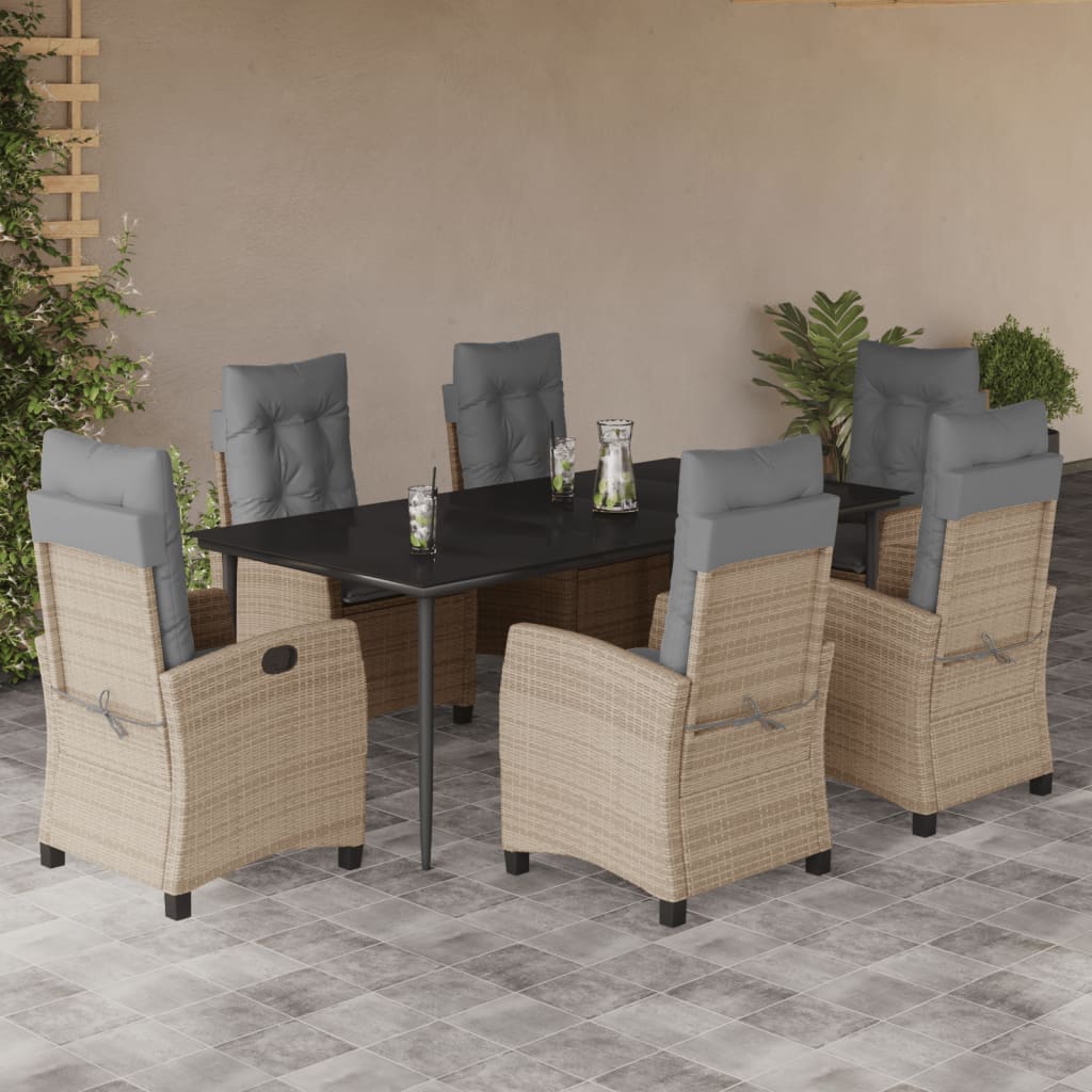 Set Pranzo da Giardino 7 pz con Cuscini Beige Misto Polyrattan