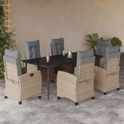Set Pranzo da Giardino 7 pz con Cuscini Beige Misto Polyrattan