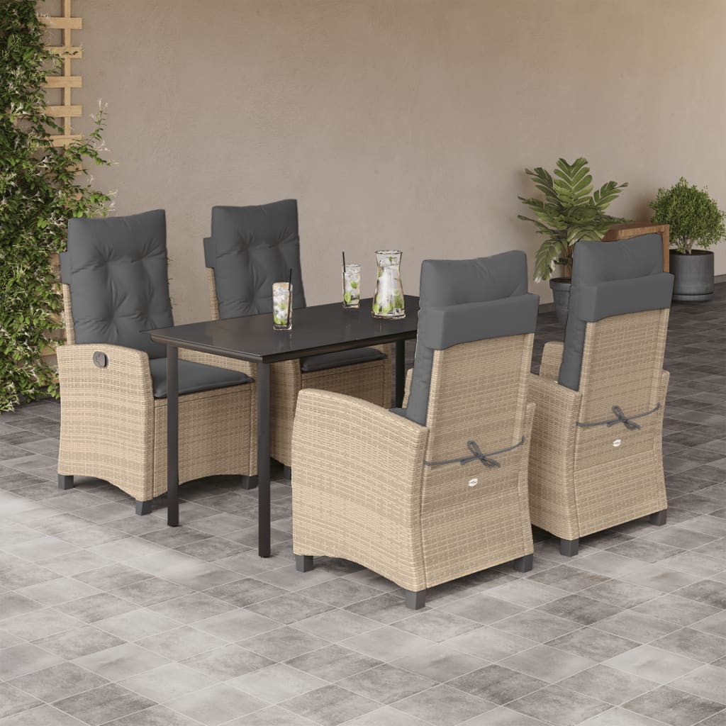 Set Pranzo da Giardino 5 pz con Cuscini Beige Misto Polyrattan