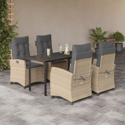 Set Pranzo da Giardino 5 pz con Cuscini Beige Misto Polyrattan