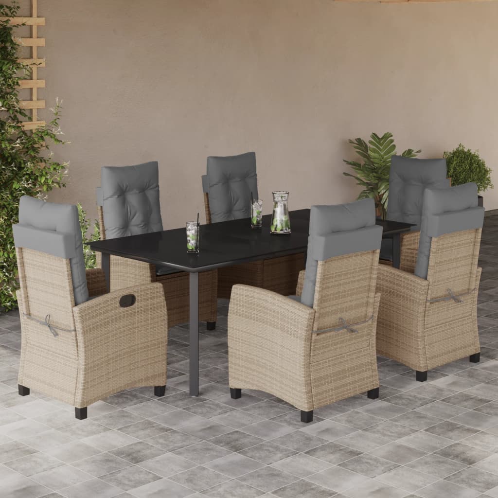Set Pranzo da Giardino 7 pz con Cuscini Beige Misto Polyrattan