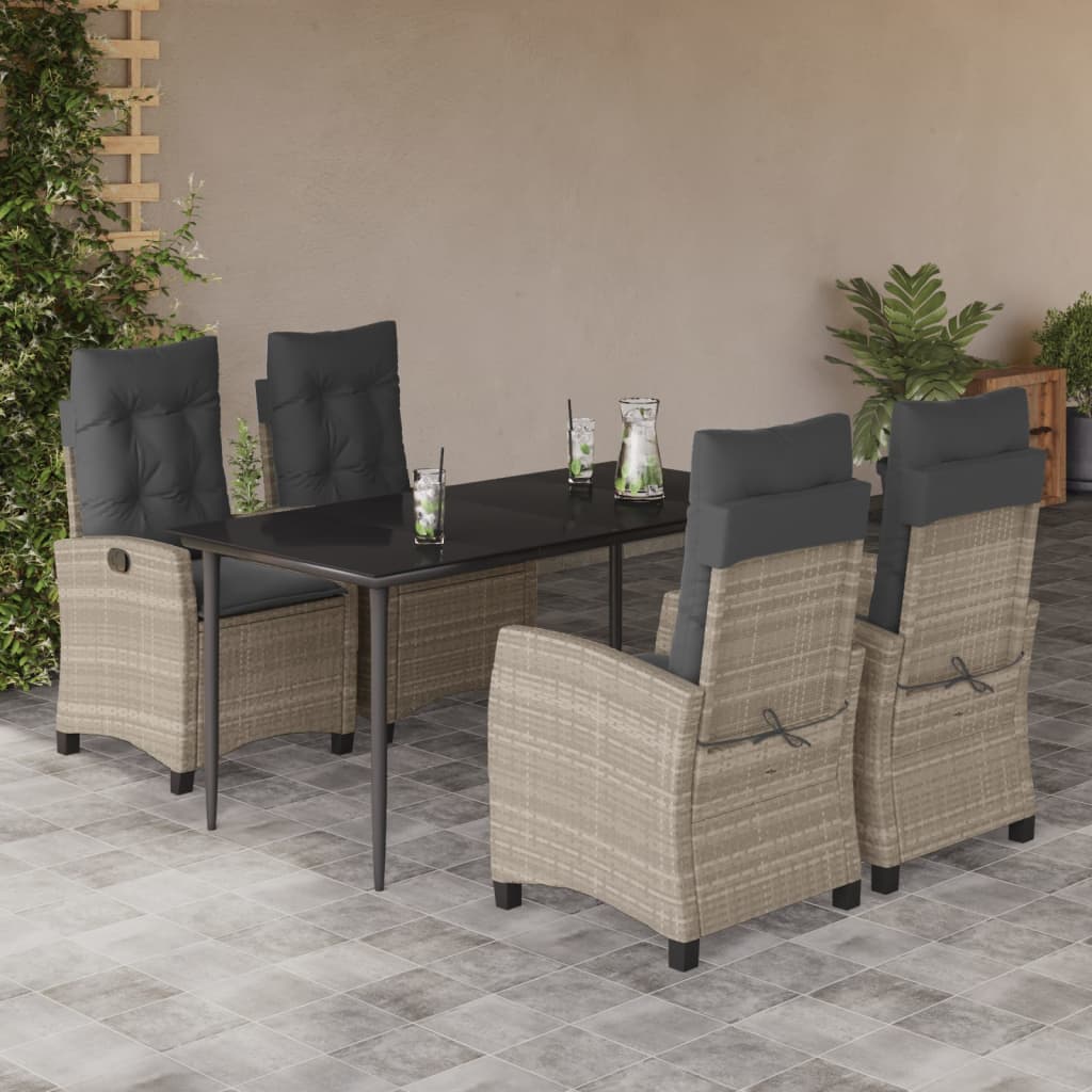 Set Pranzo da Giardino 5pz con Cuscini Grigio Chiaro Polyrattan