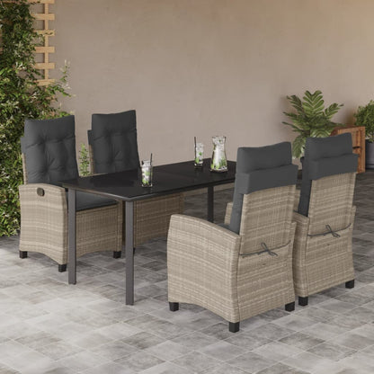 Set Pranzo da Giardino 5pz con Cuscini Grigio Chiaro Polyrattan