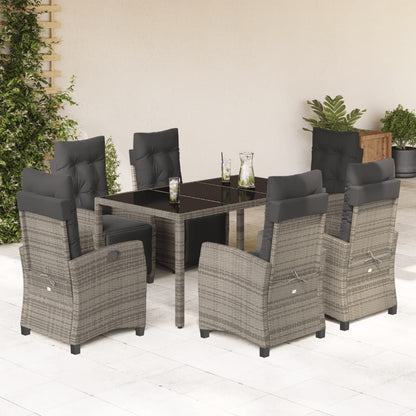 Set da Pranzo da Giardino 7 pz con Cuscini in Polyrattan Grigio