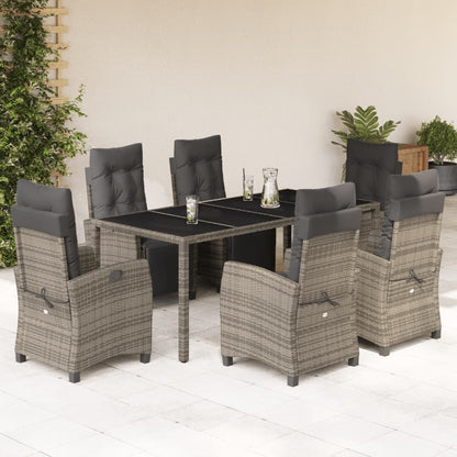 Set da Pranzo da Giardino 7 pz con Cuscini in Polyrattan Grigio