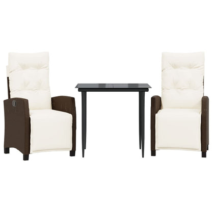 Set da Pranzo da Giardino 3pz con Cuscini in Polyrattan Marrone