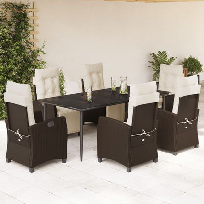 Set da Pranzo da Giardino 7pz con Cuscini in Polyrattan Marrone