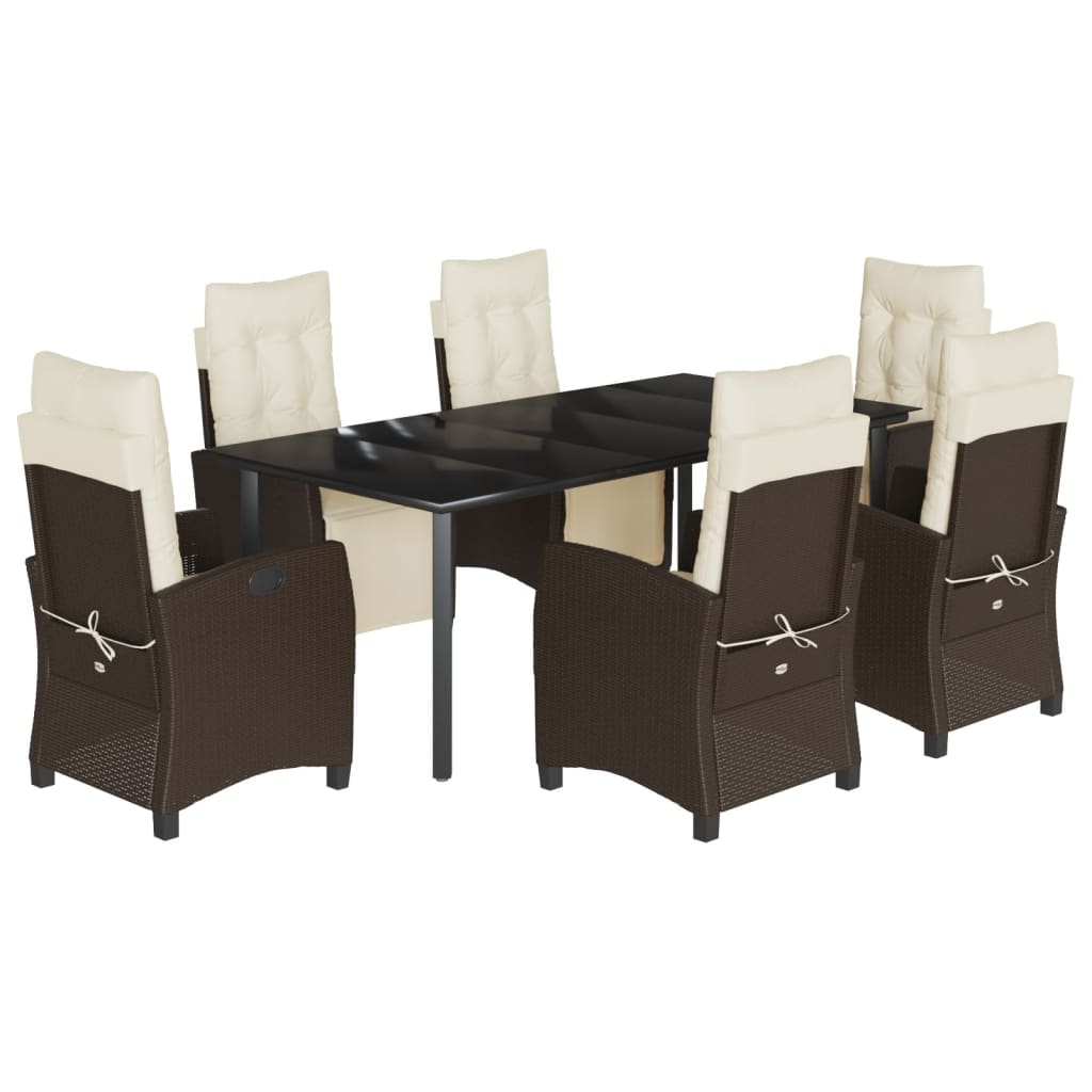 Set da Pranzo da Giardino 7pz con Cuscini in Polyrattan Marrone