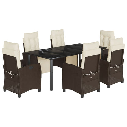 Set da Pranzo da Giardino 7pz con Cuscini in Polyrattan Marrone