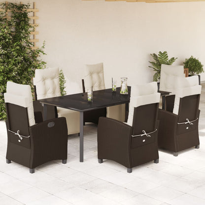 Set da Pranzo da Giardino 7pz con Cuscini in Polyrattan Marrone