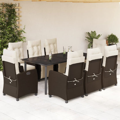 Set da Pranzo da Giardino 9pz con Cuscini Marrone in Polyrattan