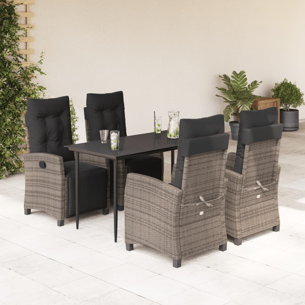 Set da Pranzo da Giardino 5 pz con Cuscini in Polyrattan Grigio