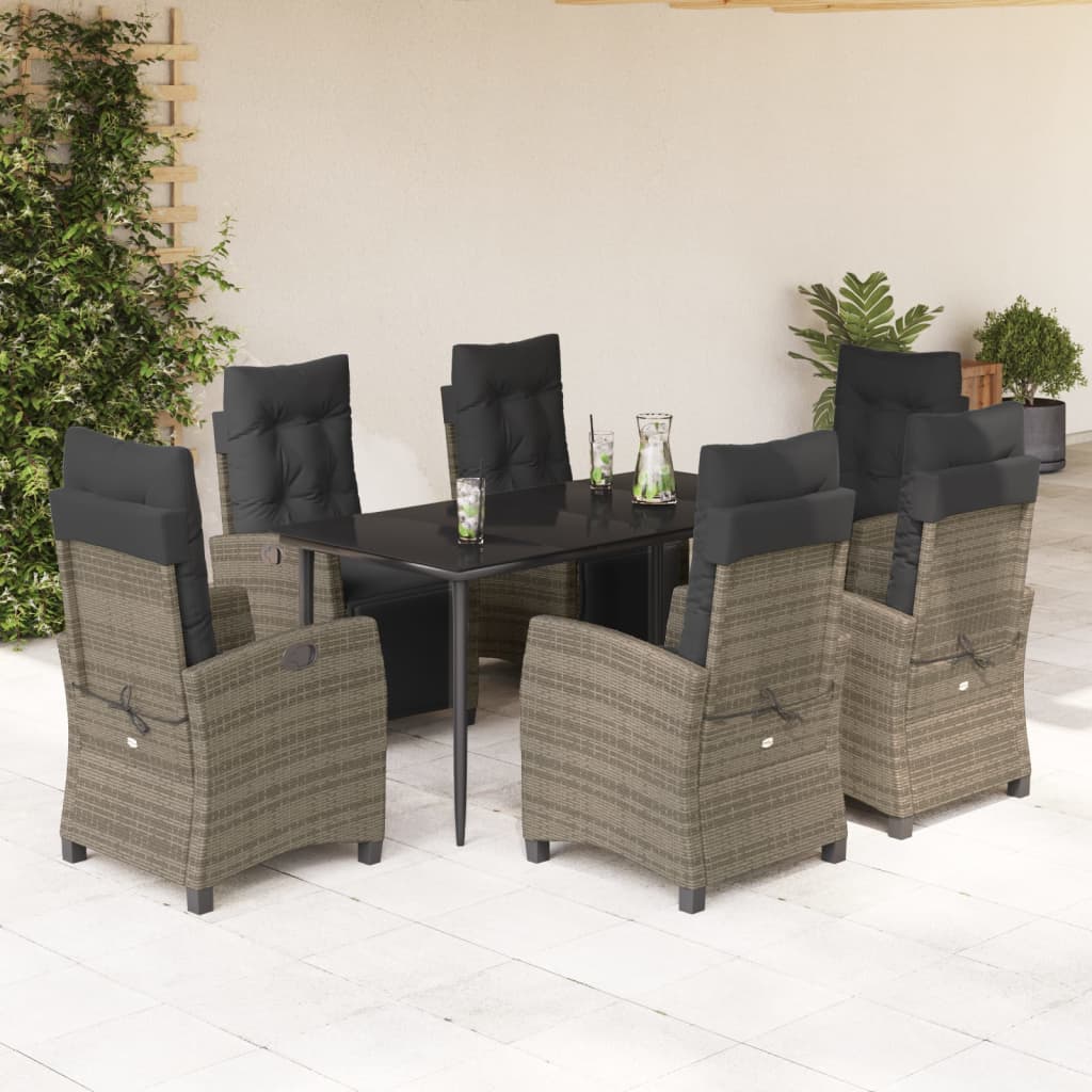 Set da Pranzo da Giardino 7 pz con Cuscini in Polyrattan Grigio