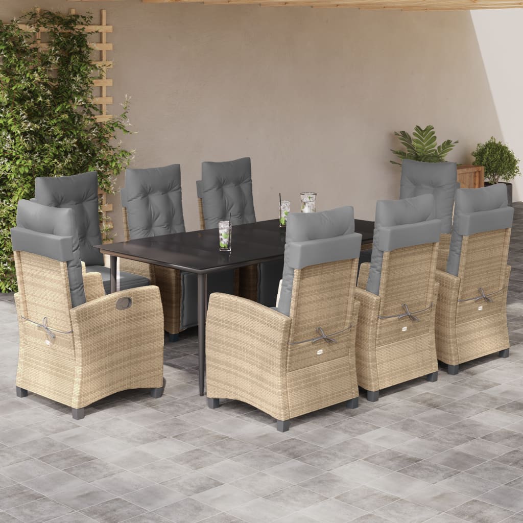 Set Pranzo da Giardino 9 pz con Cuscini Beige Misto Polyrattan