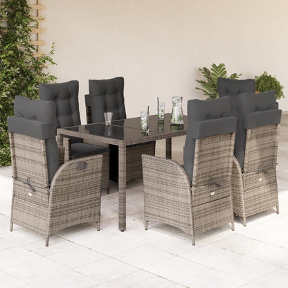 Set da Pranzo da Giardino 7 pz con Cuscini in Polyrattan Grigio