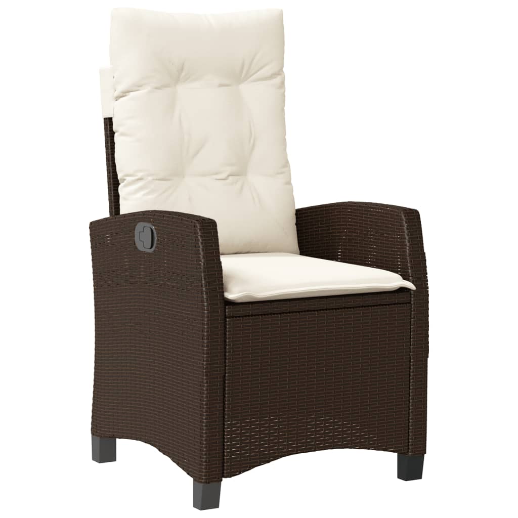Set da Pranzo da Giardino 3pz con Cuscini in Polyrattan Marrone