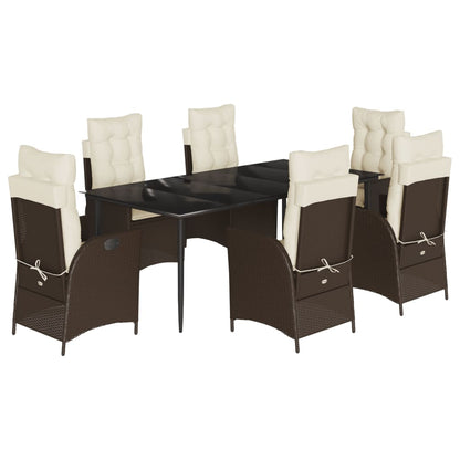 Set da Pranzo da Giardino 7pz con Cuscini in Polyrattan Marrone