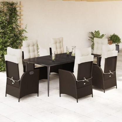 Set da Pranzo da Giardino 7pz con Cuscini in Polyrattan Marrone