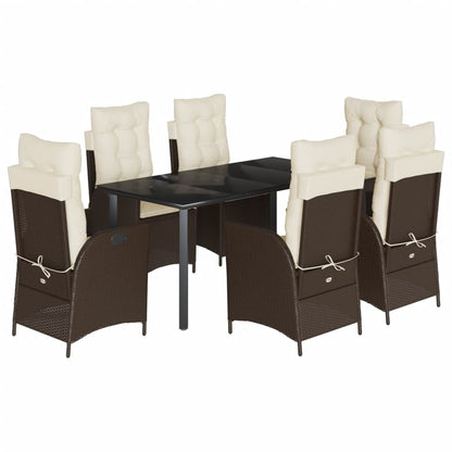 Set da Pranzo da Giardino 7pz con Cuscini in Polyrattan Marrone
