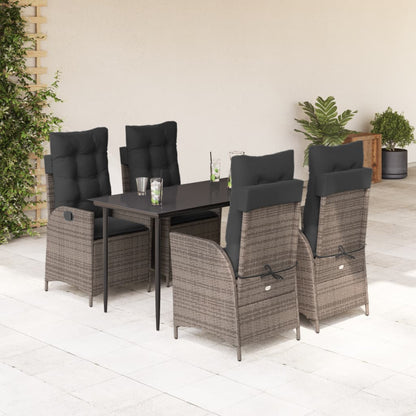 Set da Pranzo da Giardino 5 pz con Cuscini in Polyrattan Grigio