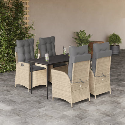 Set da Pranzo da Giardino 5 pz con Cuscini Beige in Polyrattan