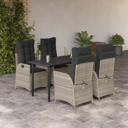 Set Pranzo da Giardino 5pz con Cuscini Grigio Chiaro Polyrattan