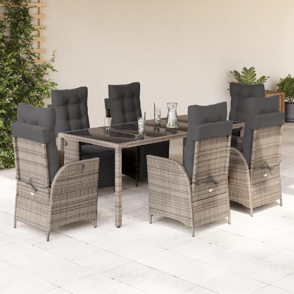 Set da Pranzo da Giardino 9 pz con Cuscini in Polyrattan Grigio