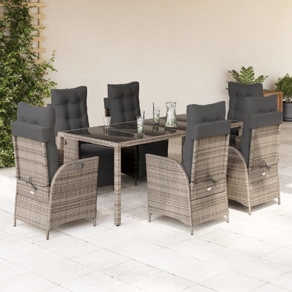 Set da Pranzo da Giardino 9 pz con Cuscini in Polyrattan Grigio