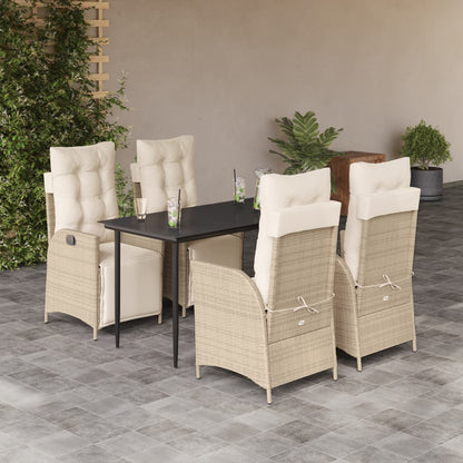 Set da Pranzo da Giardino 5 pz con Cuscini Beige in Polyrattan