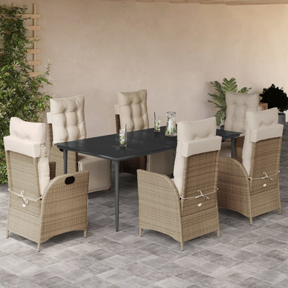 Set da Pranzo da Giardino 7 pz con Cuscini Beige in Polyrattan
