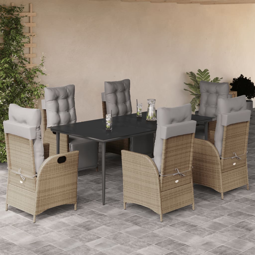 Set Pranzo da Giardino 7 pz con Cuscini Beige Misto Polyrattan