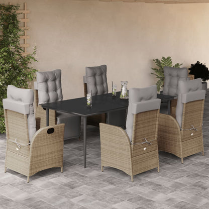 Set Pranzo da Giardino 7 pz con Cuscini Beige Misto Polyrattan
