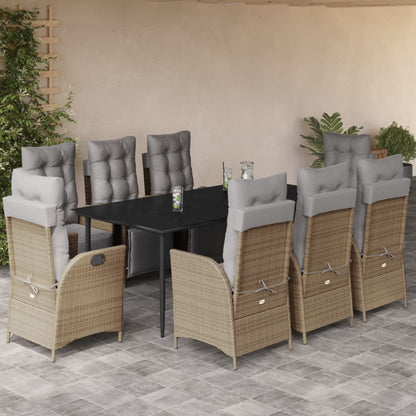 Set Pranzo da Giardino 9 pz con Cuscini Beige Misto Polyrattan