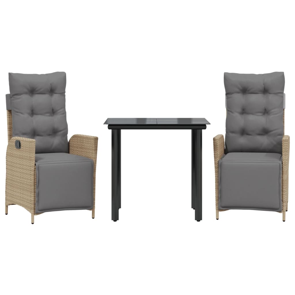 Set Pranzo da Giardino 3 pz con Cuscini Beige Misto Polyrattan
