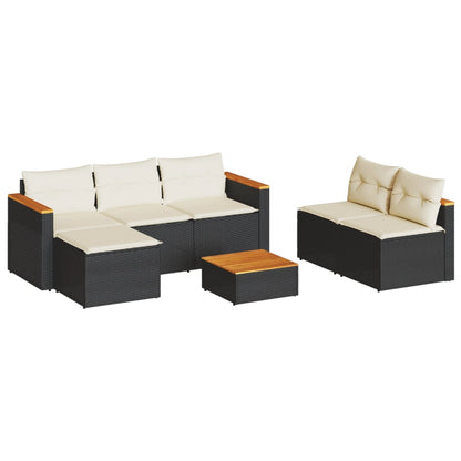 Set Divani da Giardino 5 pz con Cuscini Nero Polyrattan Acacia