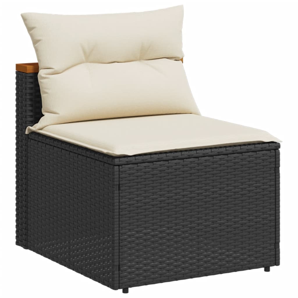 Set Divani da Giardino 5 pz con Cuscini Nero Polyrattan Acacia