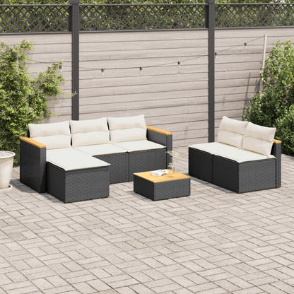 Set Divani da Giardino 5 pz con Cuscini Nero Polyrattan Acacia