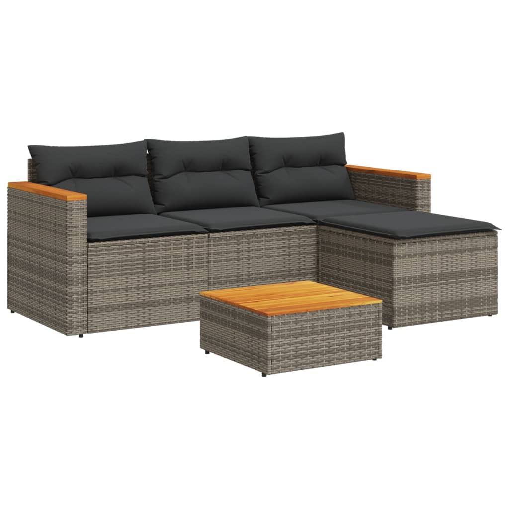 Set Divano Giardino 5 pz con Cuscini Grigio Polyrattan Acacia