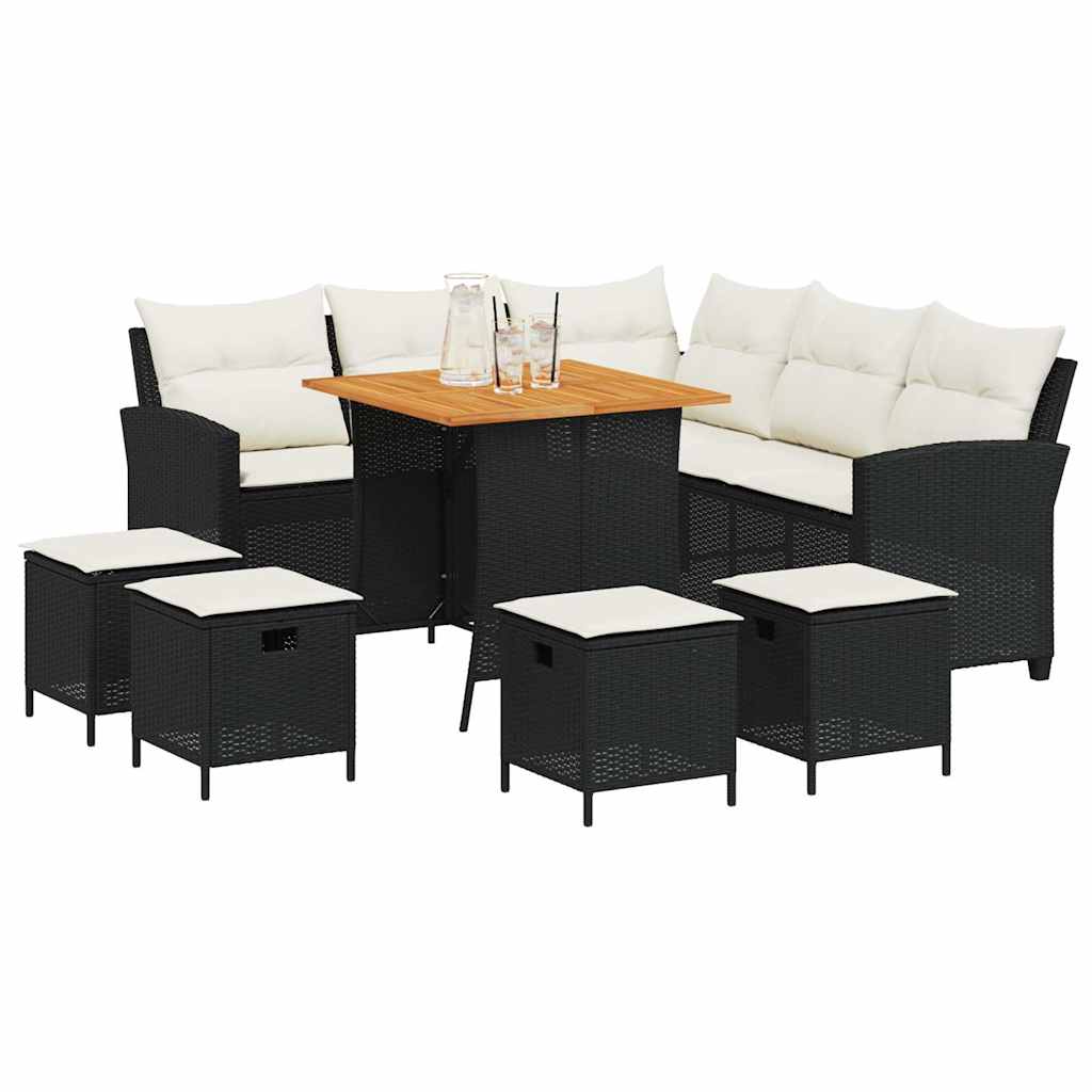 Set Divani da Giardino 6 pz con Cuscini Forma L Polyrattan Nero